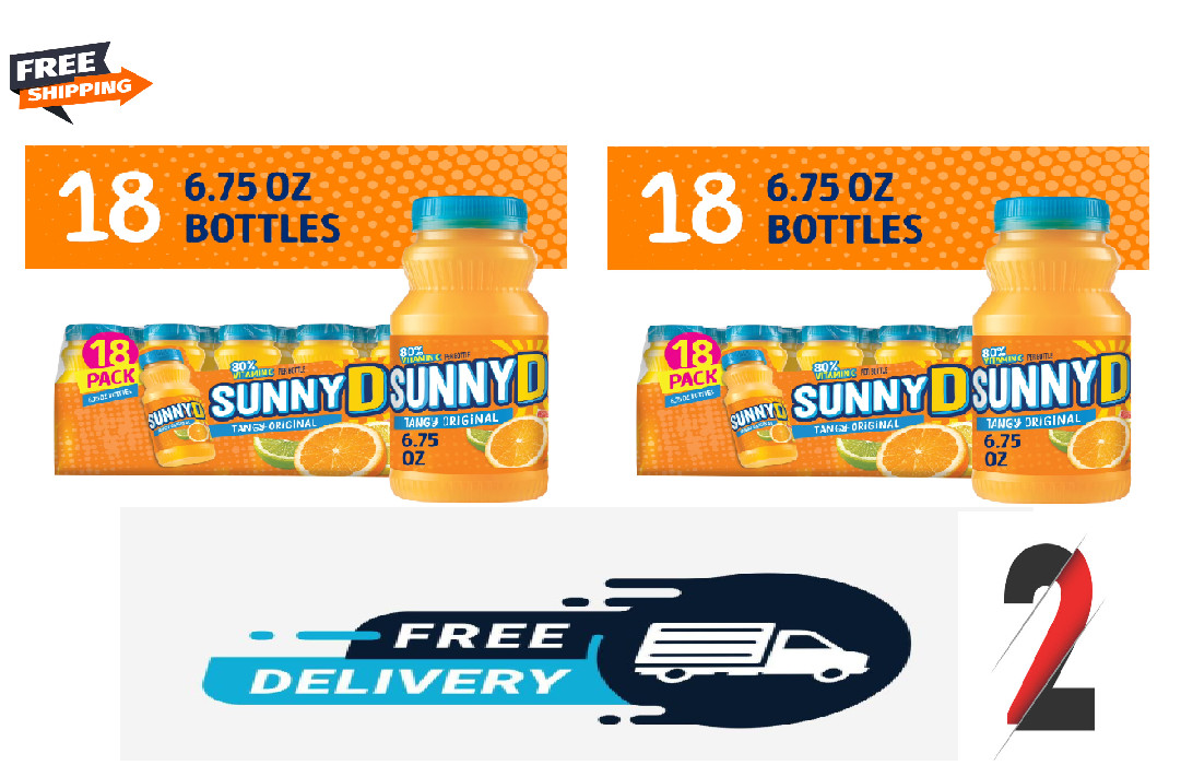 (PACK OF 2) SUNNYD Tangy Shelf Stable Orange Juice Drink, 18 Count, 6.75 fl oz