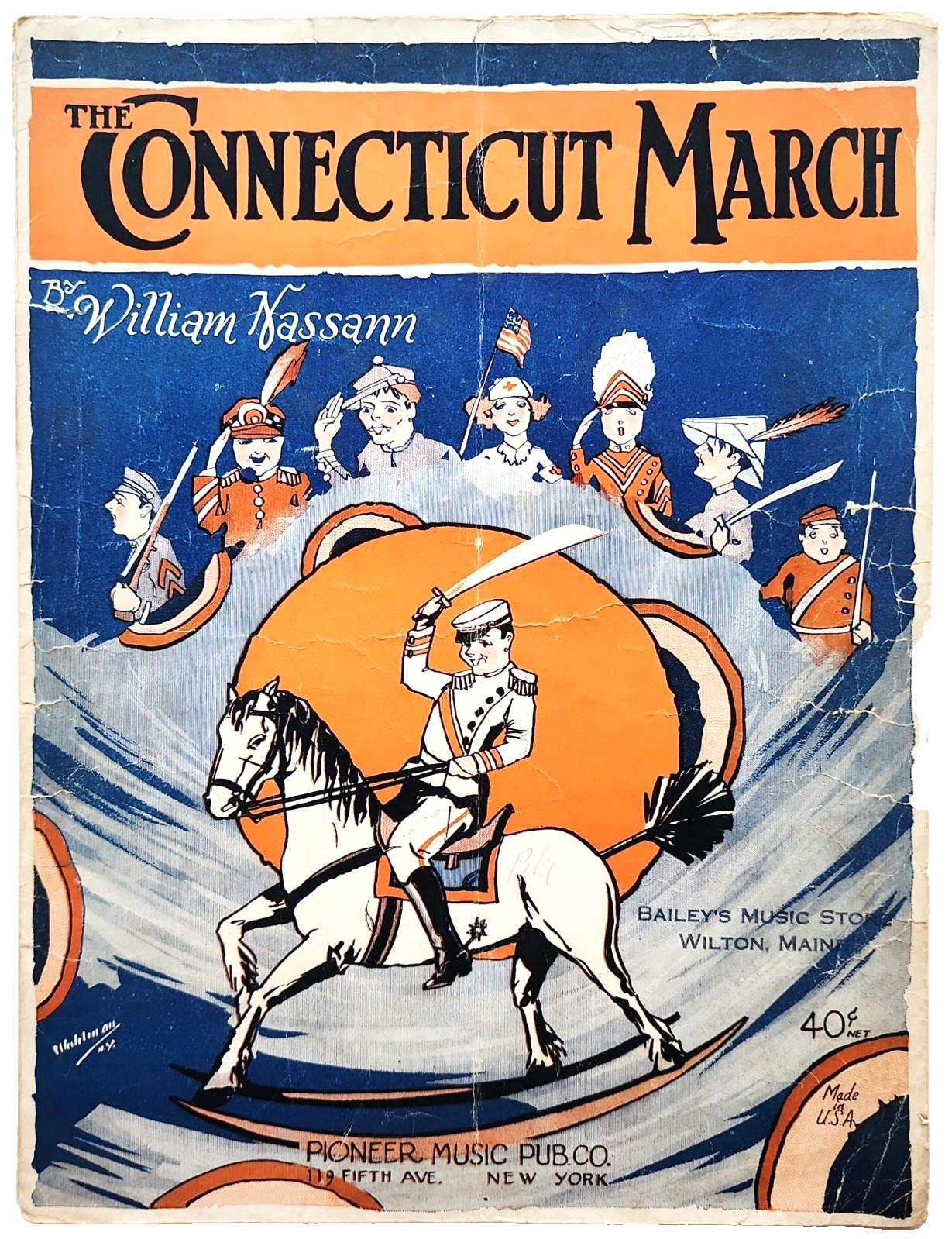 1911 The Connecticut March Antique Sheet Music William Kassann Military