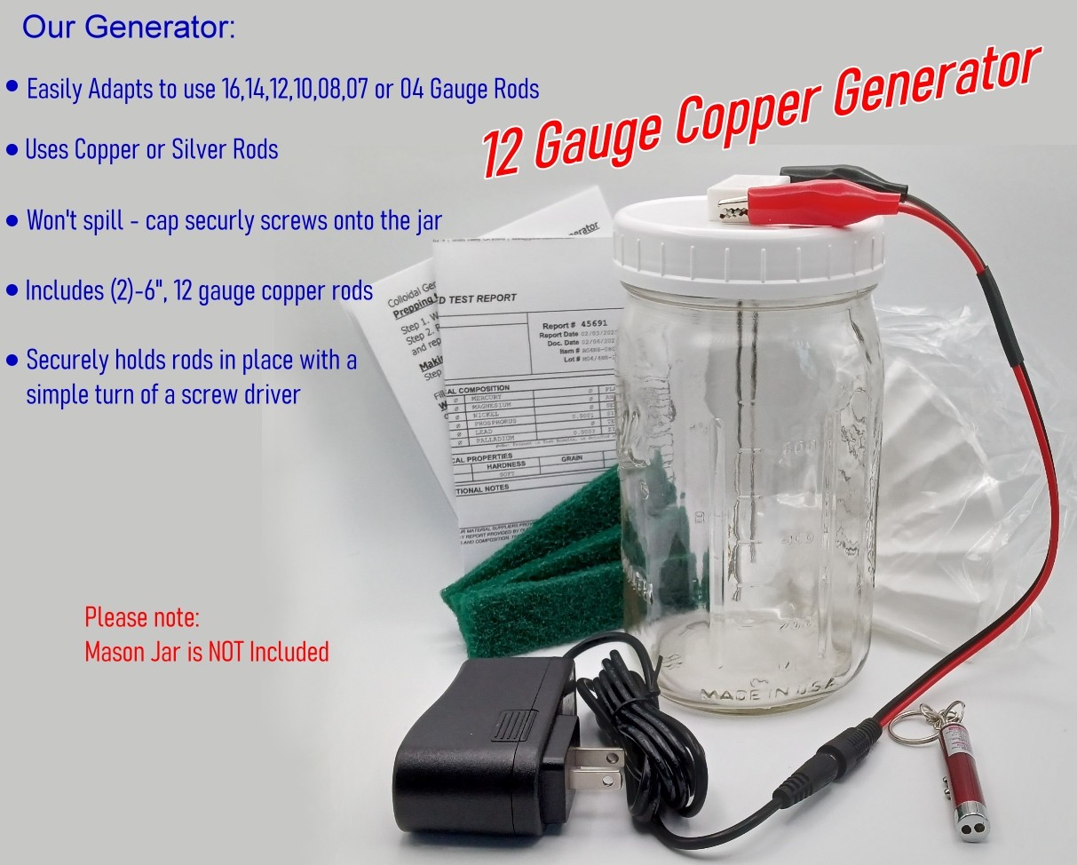 12Ga Colloidal Copper Generator 99.9% Simple Health Products Mason Jar Kit 12Ga Colloidal Copper Generator 99.9% Simple Health Products Mason Jar Kit