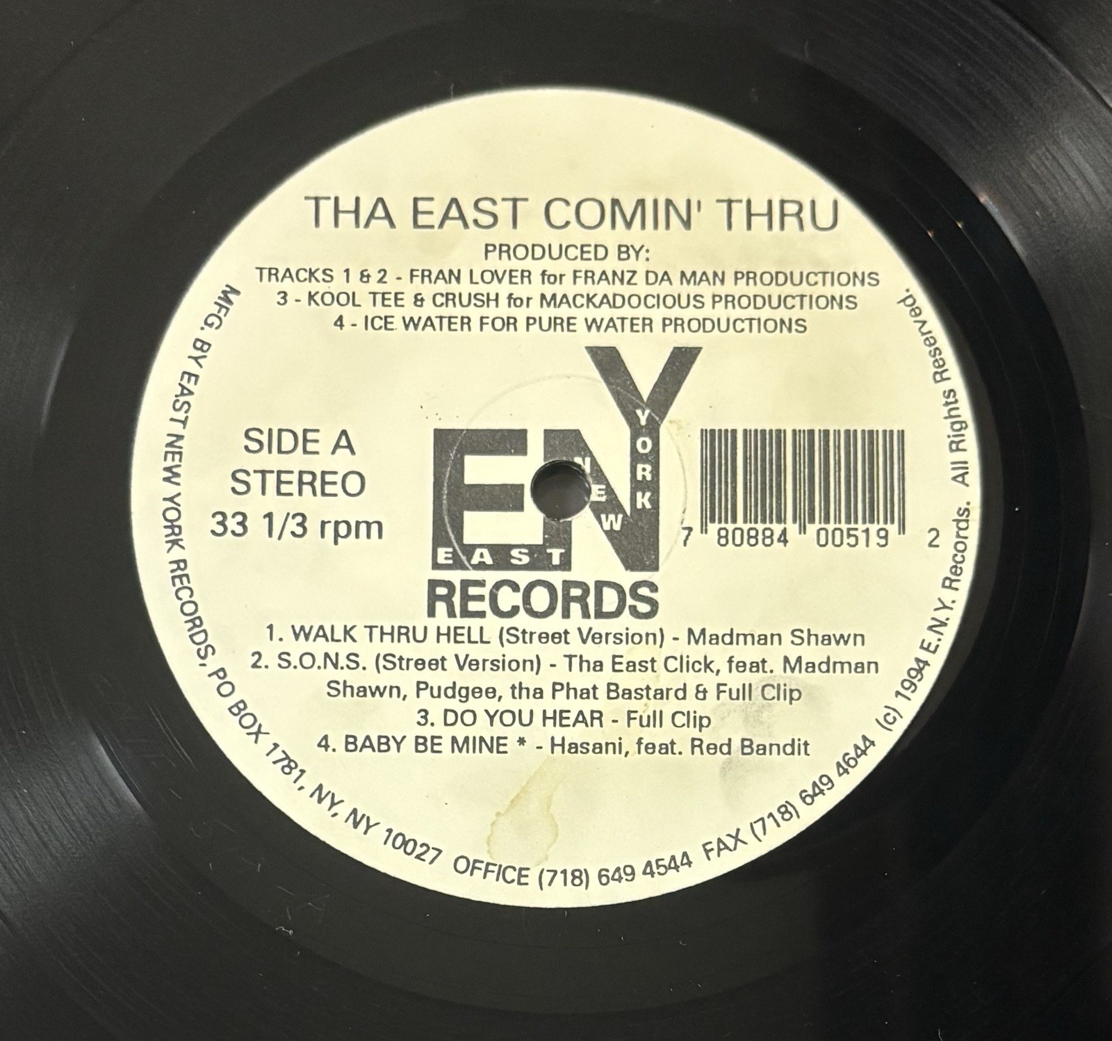 Tha East Comin Thru EP 1994 US Original Press Madman Shawn Hasani Tha East Click