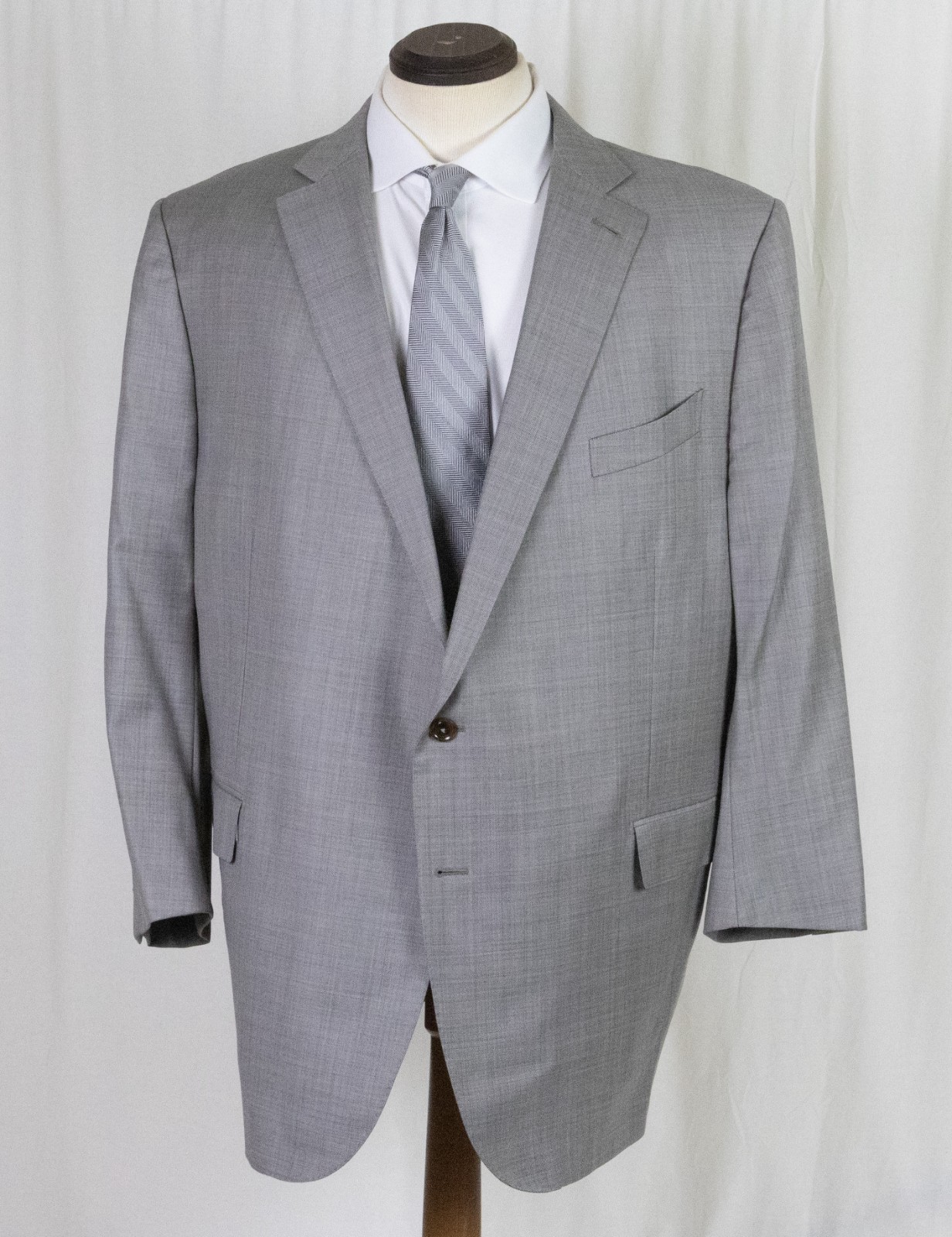 Minty Custom Ermenegildo Zegna Flat Front Side Vent Solid Grey Weave SUIT 52 S