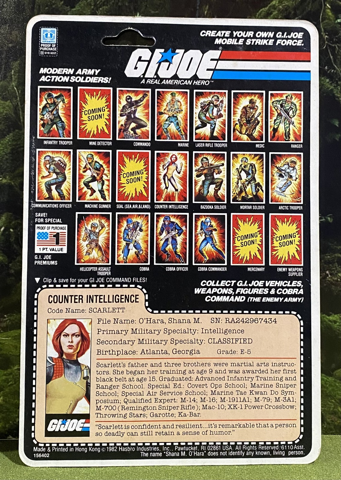 Vintage 1982 G.I. Joe SCARLETT v1 Full UNCUT Peach File Card Back - EXPLOSION 