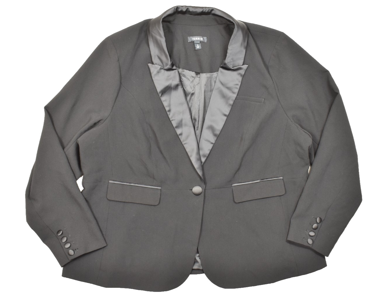 Torrid Size 3 Black Tuxedo Blazer Satin Lapel One Button Lined Plus Size Women\'s