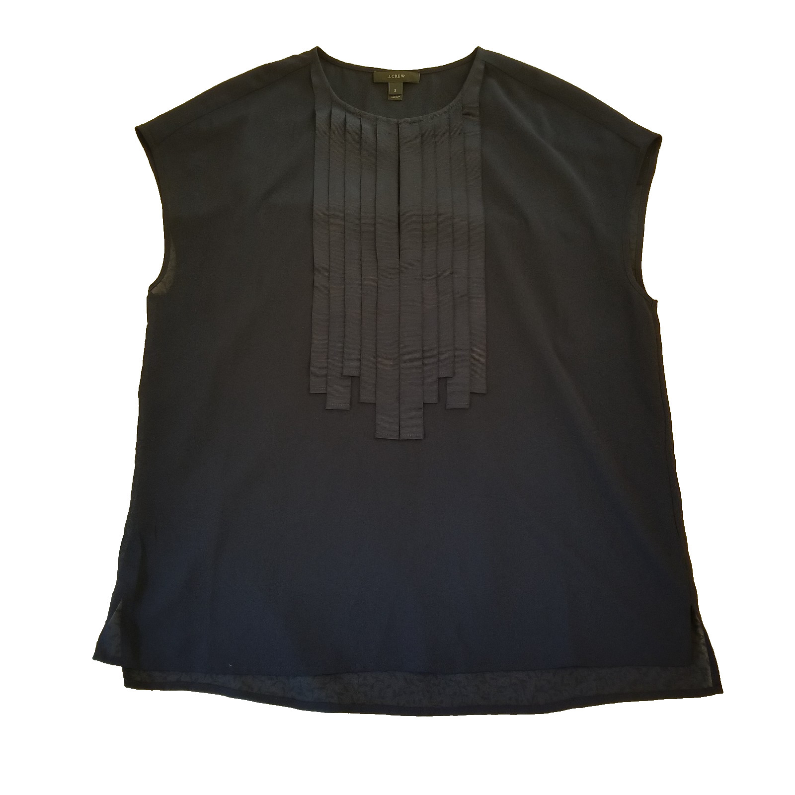 J Crew Navy Blue Quiet Luxury Ribbon Collar Blouse Womens Sz 2 Sleeveless Shirt