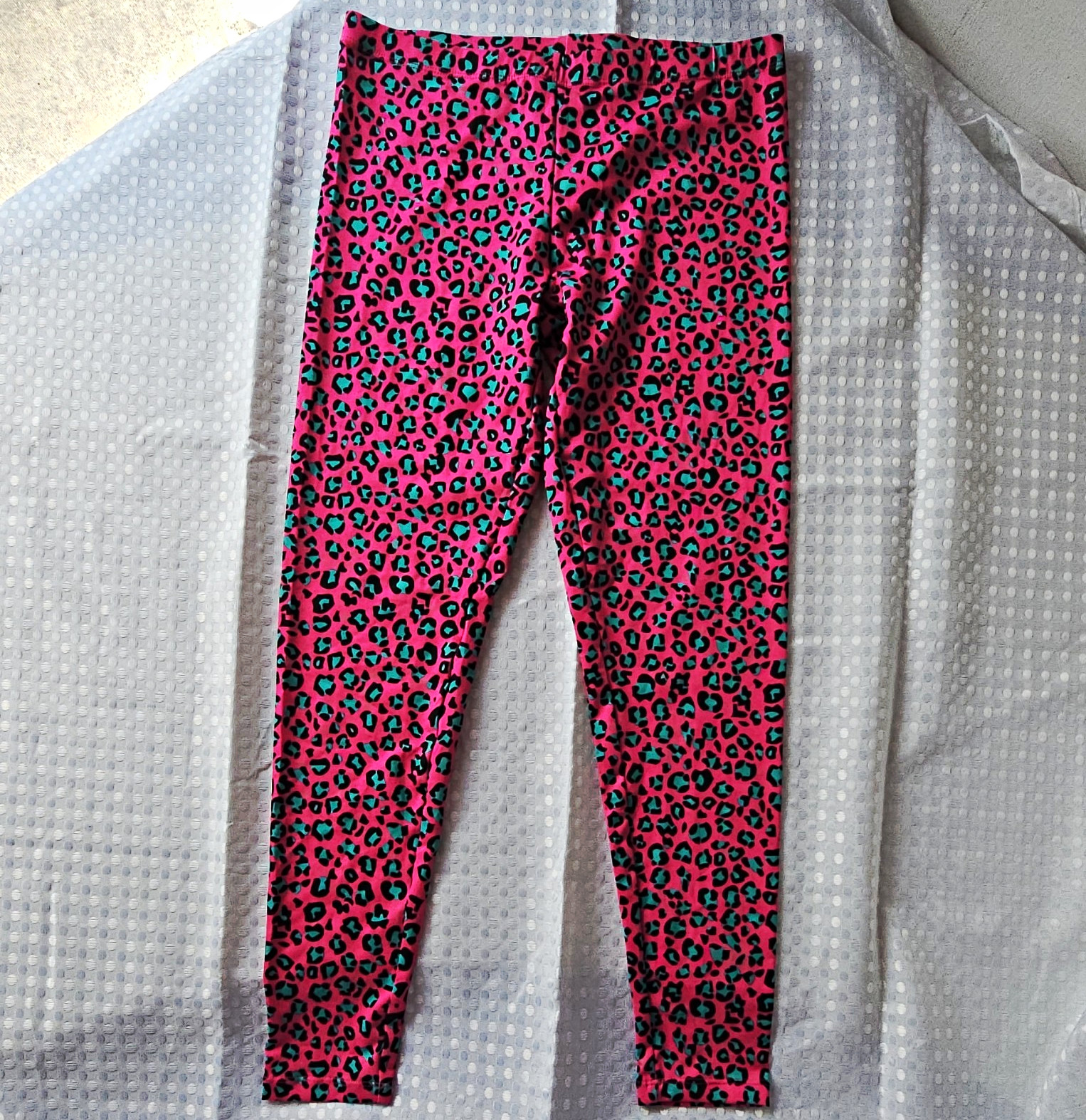 Claire\'s Women\'s Ankle Leggings Size M Pink/Black/Teal Leopard Print Halloween