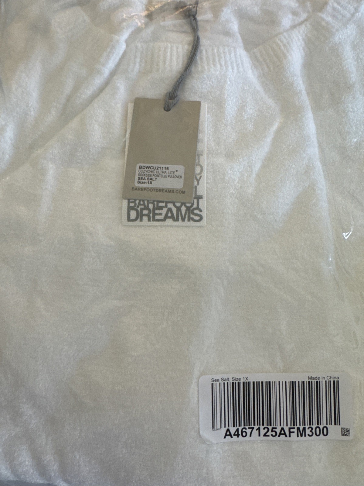 Barefoot Dreams CozyChic Ultra Lite Dockside Pointelle Pullover 1X NWT White