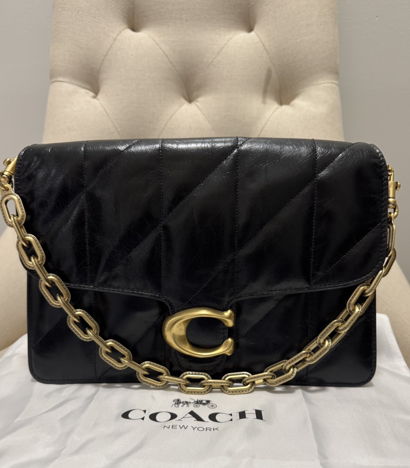 Coach Glazed Leather Quilted Chain Tabby 30 in Black - GORGEOUS- AUTHENTIC