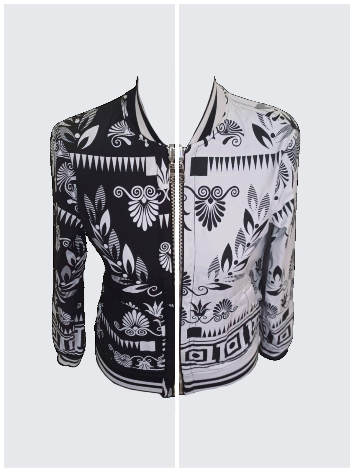 Versace Collection Jacket Black White Baroque Reversible Bomber 38 IT S G36041S