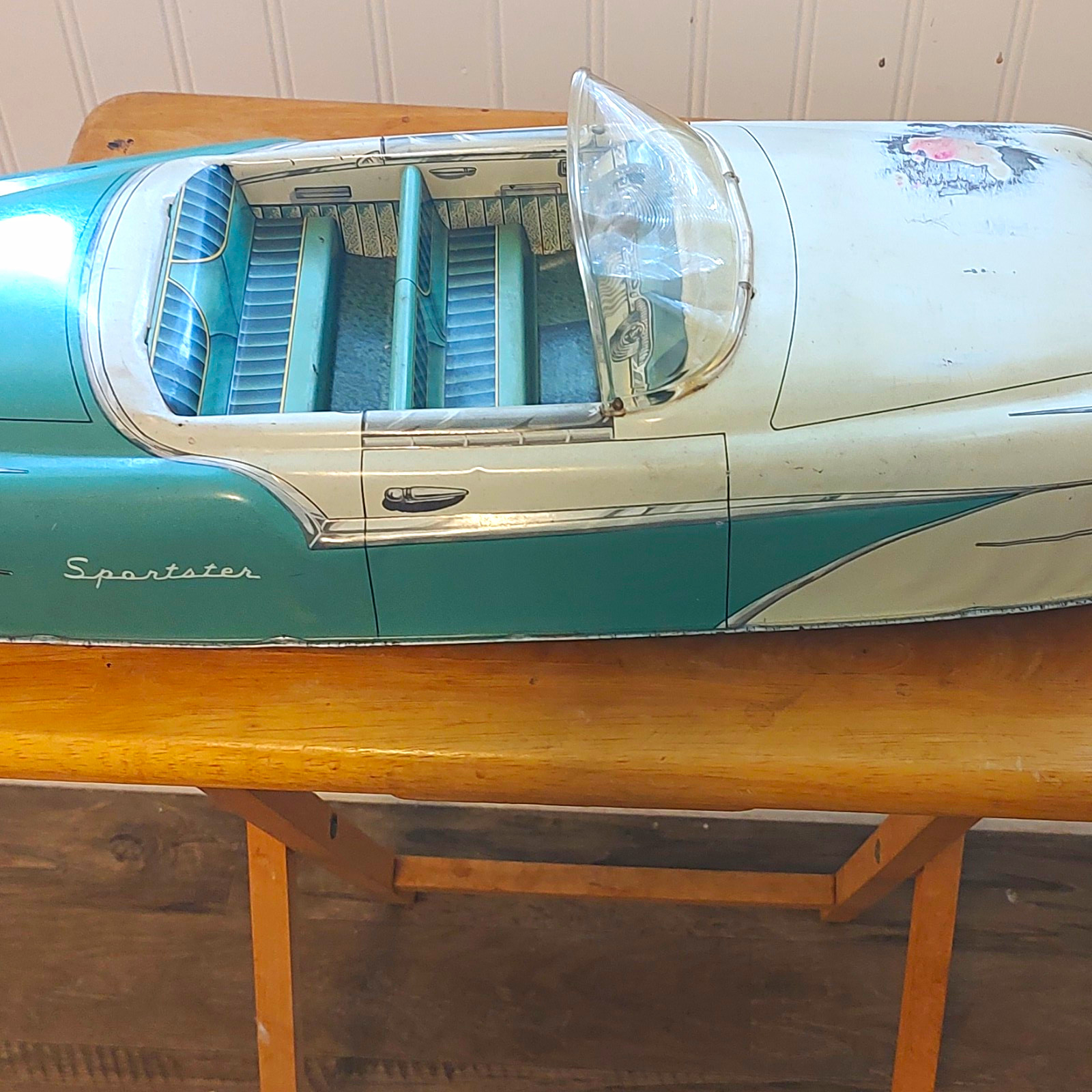 Marx Vintage Tin Litho Sportster Convertible Toy Car  Green/White 4117