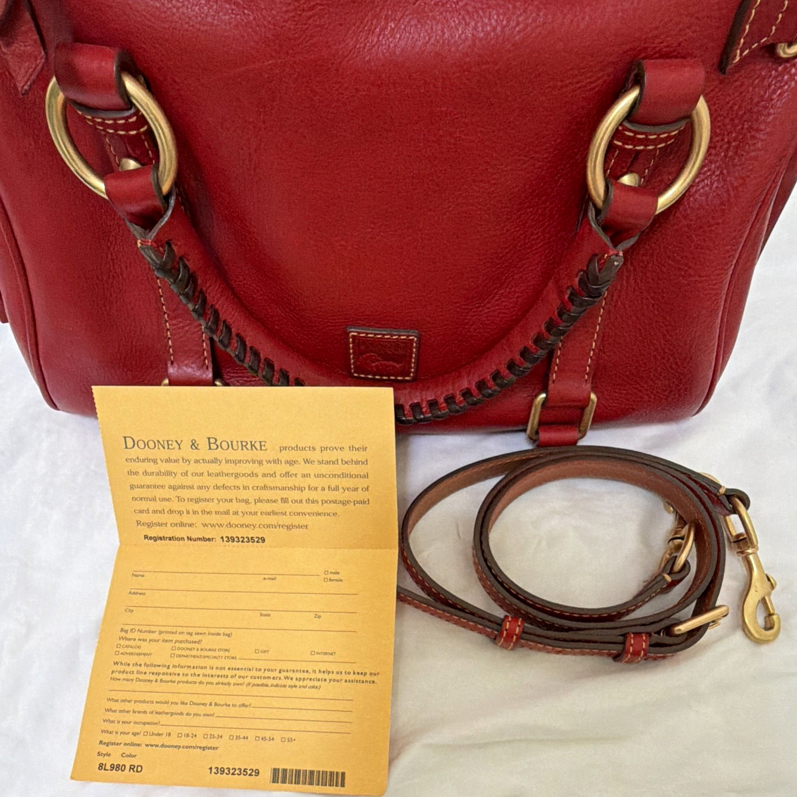 Dooney & Bourke Red Satchel Top Handle Zip Detachable Strap Tassel Gold