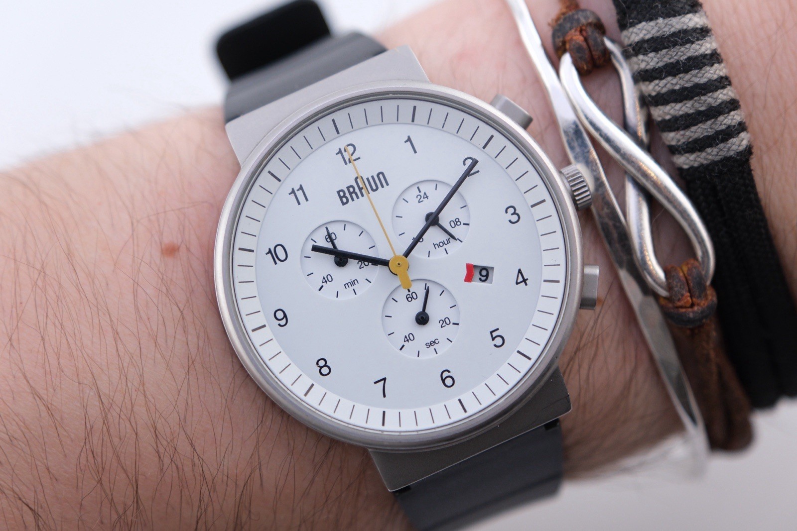 Braun Ref BN0035WHBKG Chronograph Quartz Watch White Dial Working
