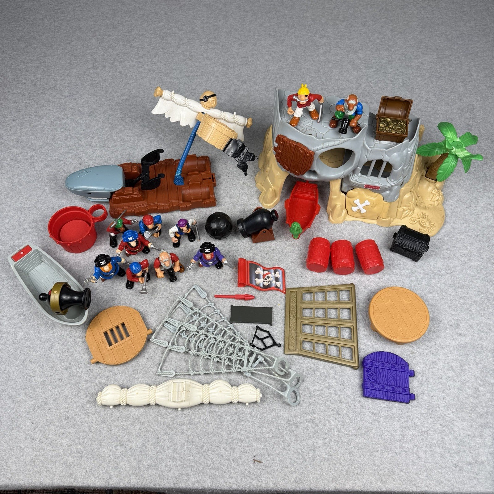 Vintage Fisher Price Great Adventures Pirate Ship Island Lot Accessories Figures