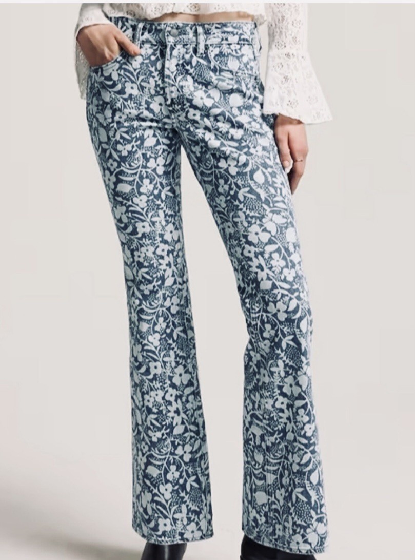 Anna Sui x Old Navy 12 Floral Bootcut Jeans Mid Rise Boho