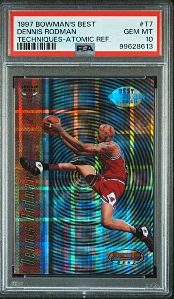 Bowman 1997 Bowman's Best Dennis Rodman Techniques Atomic Refractor #T7 PSA 10