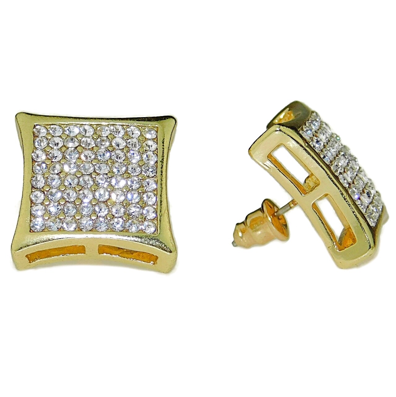 Men\'s Huge 17MM Big Kite Hip Hop Earrings Gold Plated 8 Rows Micro Pave Bling