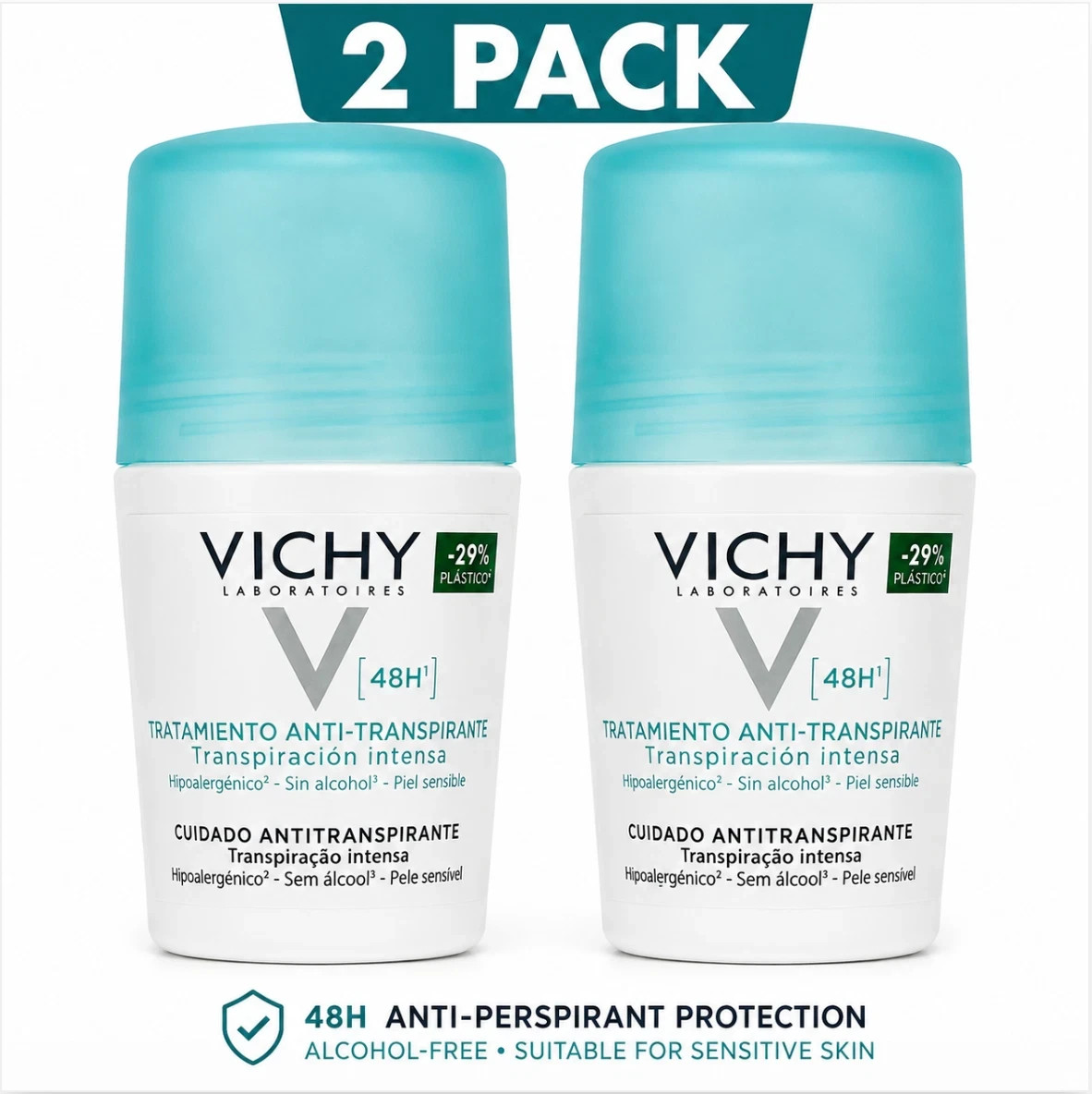 Vichy 48H Intensive Anti-perspirant Deodorant Roll-on 2 x 50ml   US Seller