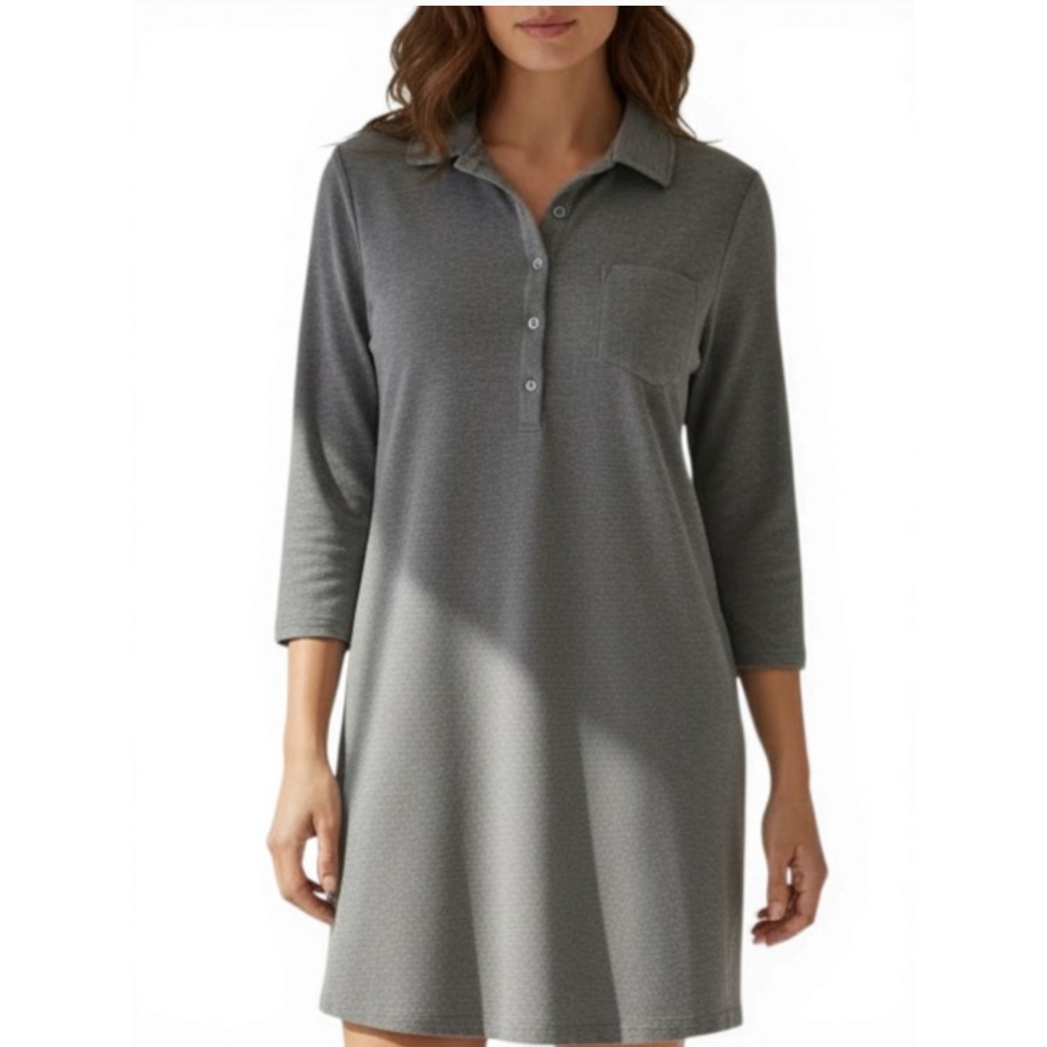 Berkshire Homewear Nightgown Womens XL Gray French Terry Henley Sleep Shirt