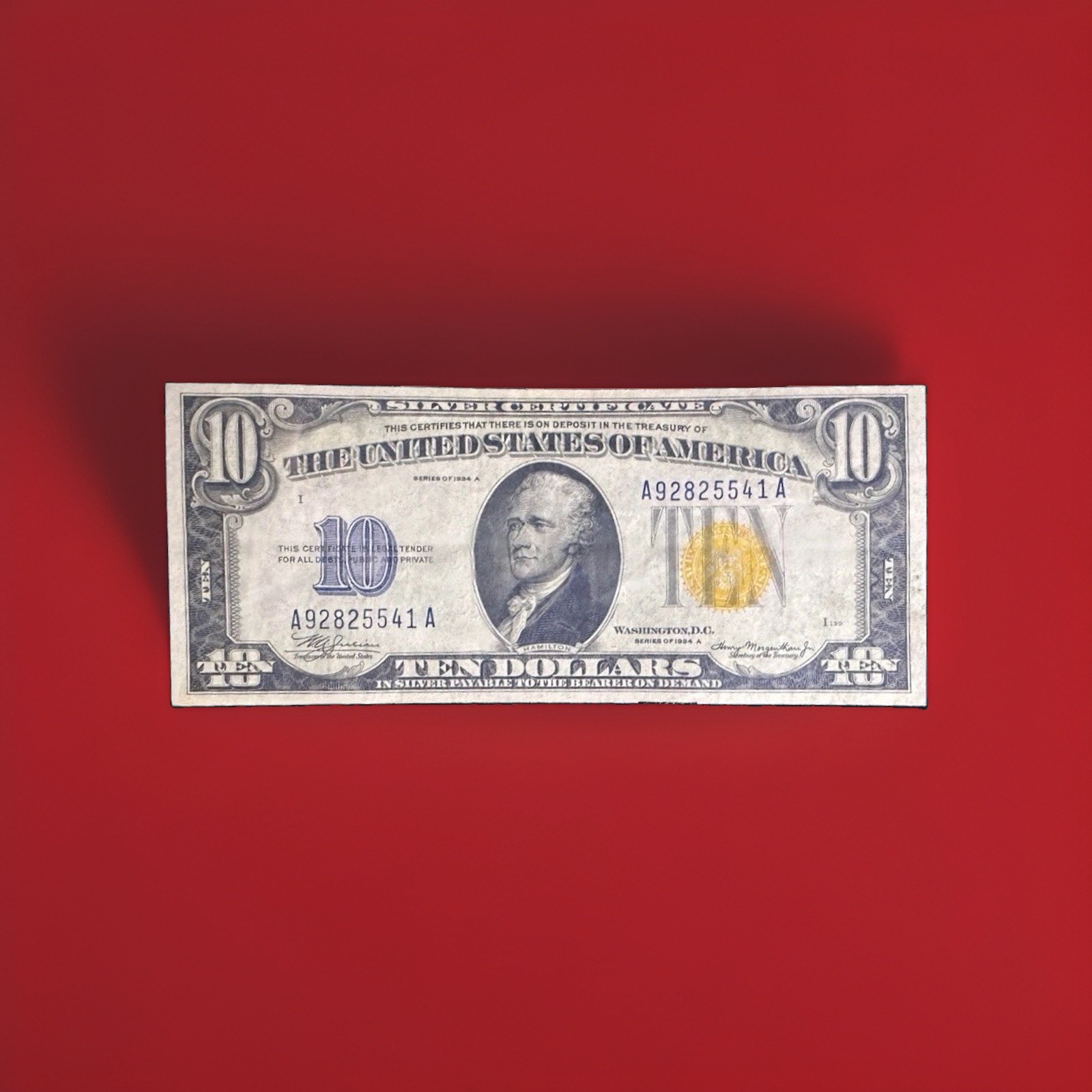 1934 A $10 (XF+)North Africa Yellow Seal WWII Emergency Issue Silver Certificate