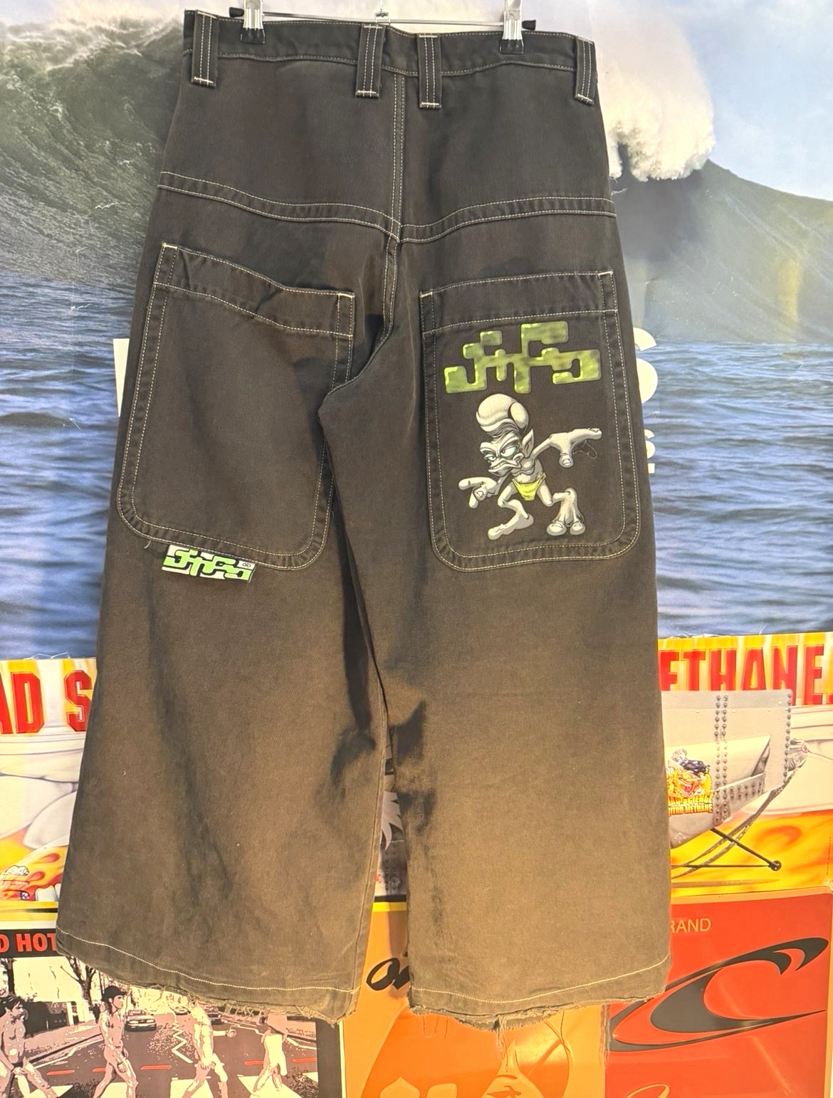 JNCO Trog Men’s Black Wide-Leg Denim Jeans Embroidered Logo 5-Pocket