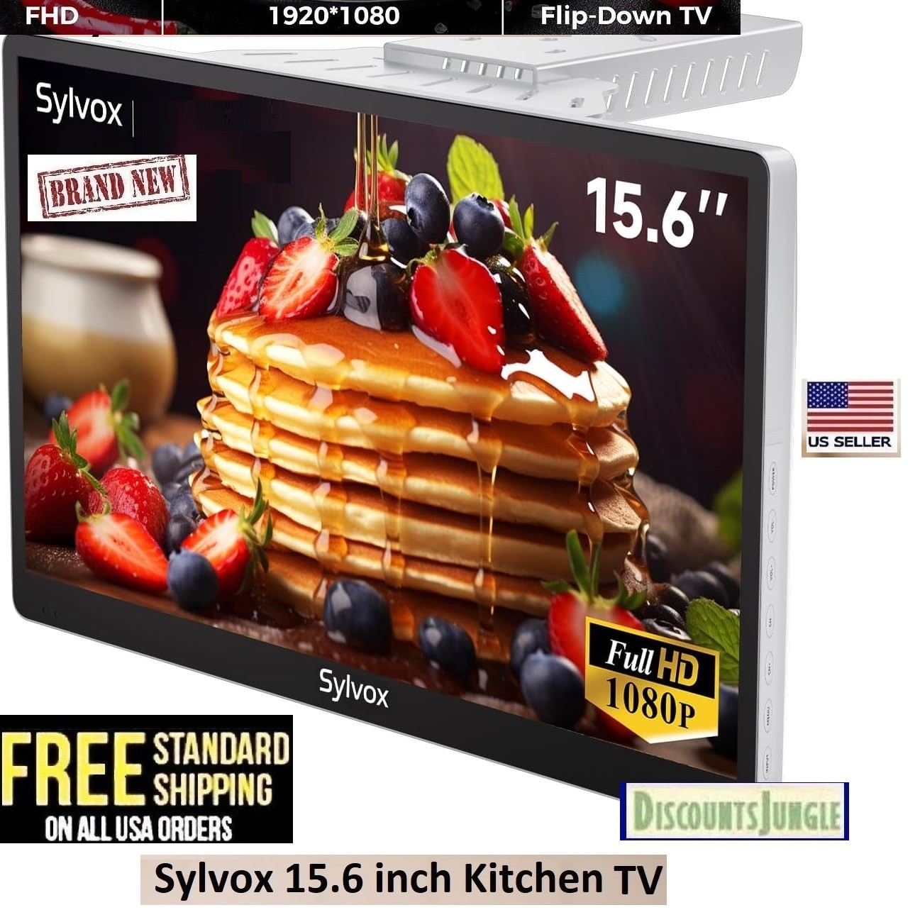 Sylvox 15.6 inch Under Cabinet TV Kitchen 1080P HD Flip-Down RV boat-Non smart