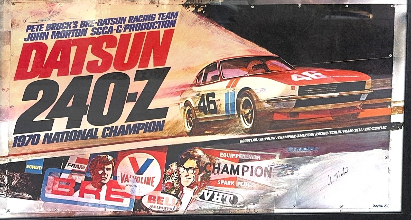 BRE Datsun 240Z John Morton #46 Signed Racing Art Limited 30/46 Large Framed