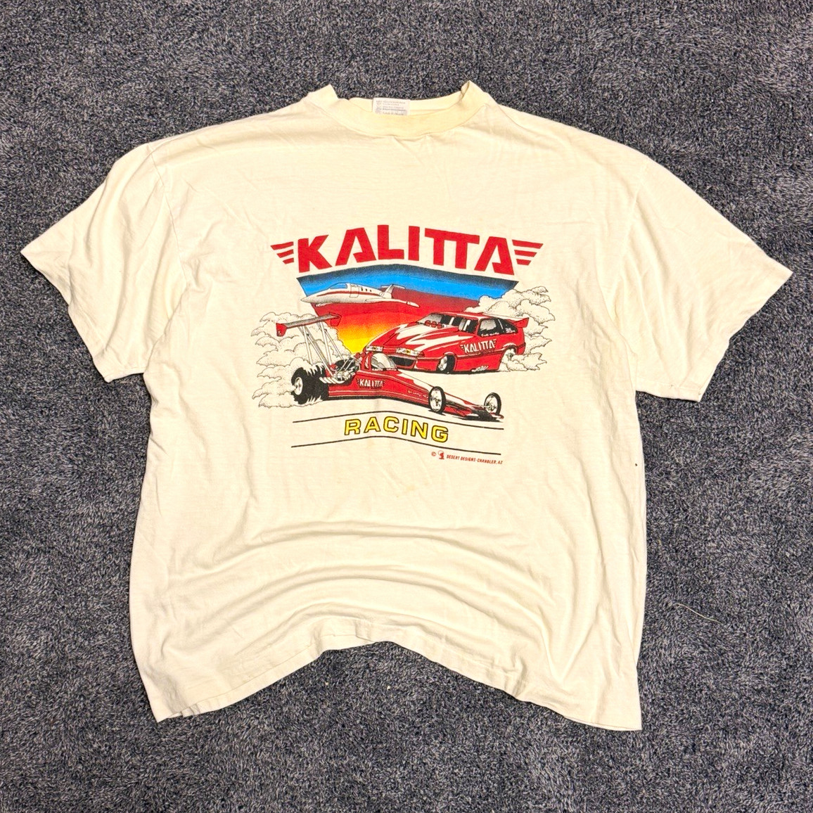 Hanes Beefy-T XL White Double-Sided Graphic Tee Kalitta Racing Crew Neck