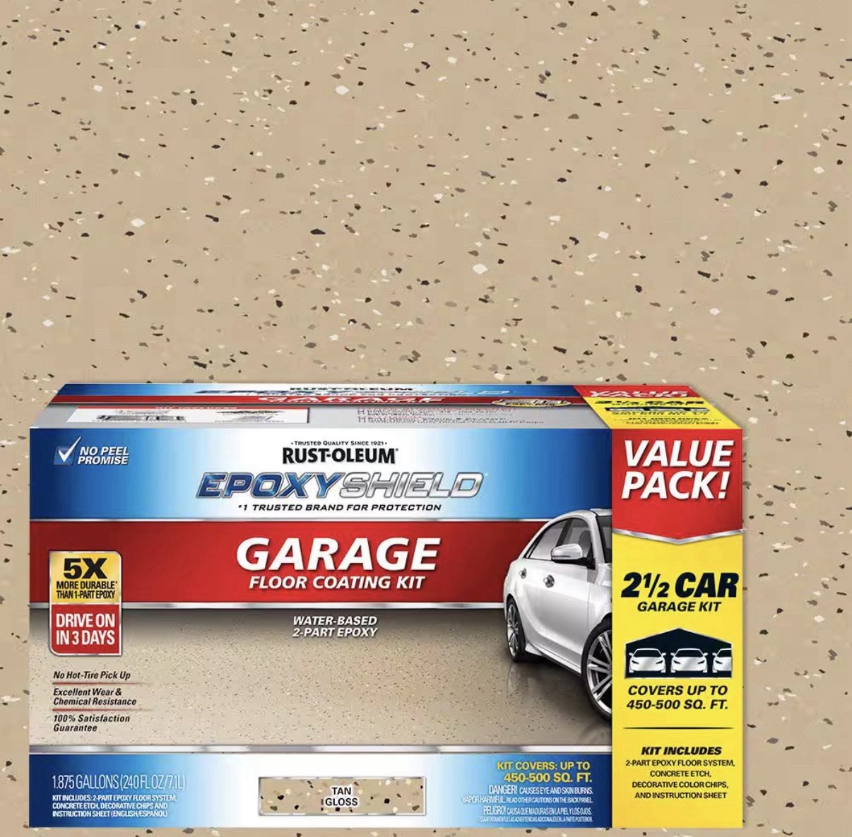 Garage Epoxy Shield Floor Kit 240 oz. Tan High-Gloss 2.5-Car Waterproof Sealant Garage Epoxy Shield Floor Kit 240 oz. Tan High-Gloss 2.5-Car Waterproof Sealant