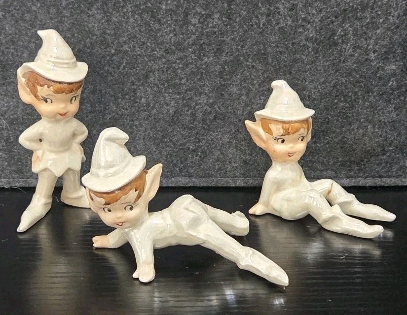 Vtg Set of LEFTON? Iridescent White Pixie Elf Whimsical Figures Japan Christmas Vtg Set of LEFTON? Iridescent White Pixie Elf Whimsical Figures Japan Christmas