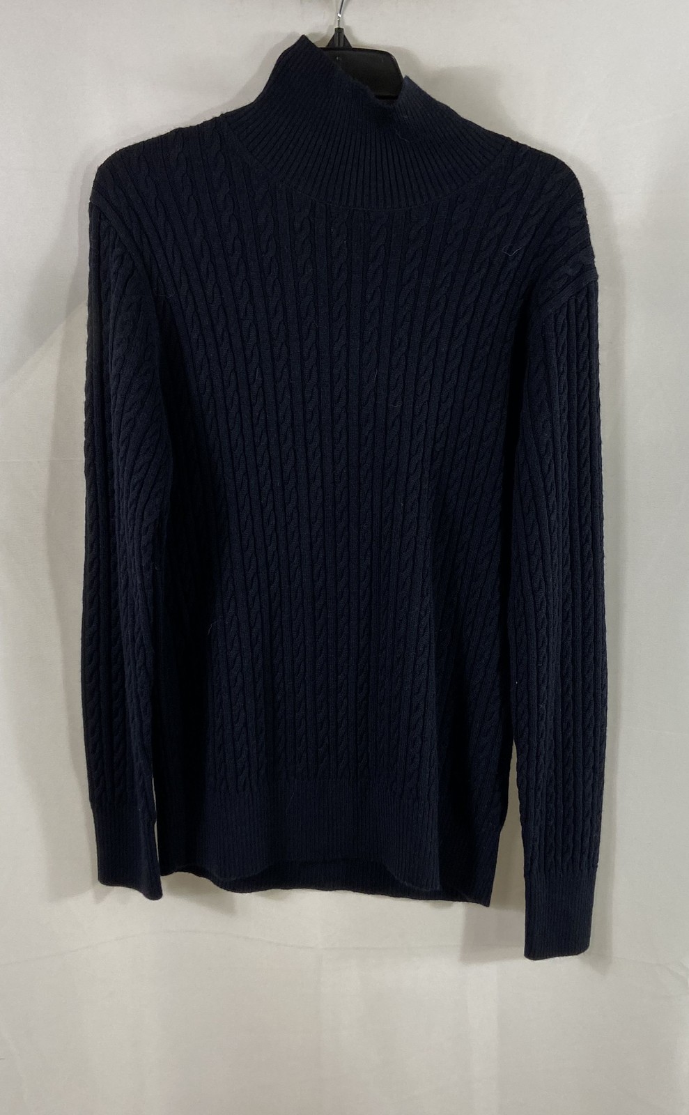 COS Women\'s Navy Blue Cable Knit 100% Wool Mock Neck Sweater Sz S NWT
