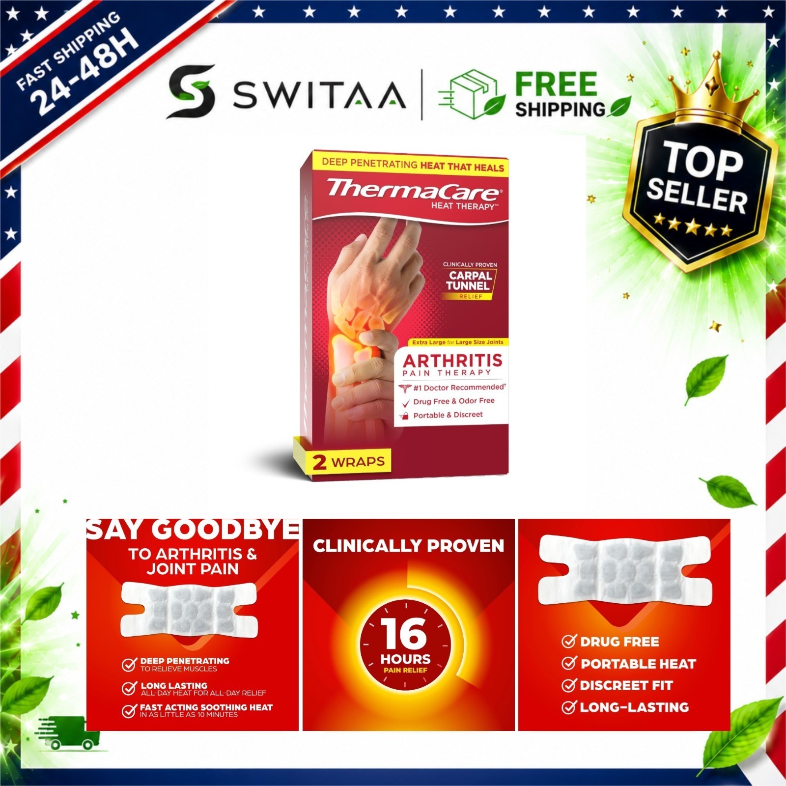 ThermaCare Arthritis Heat Wraps for Hands, Wrists & Knees, 8-Hour Drug-Free