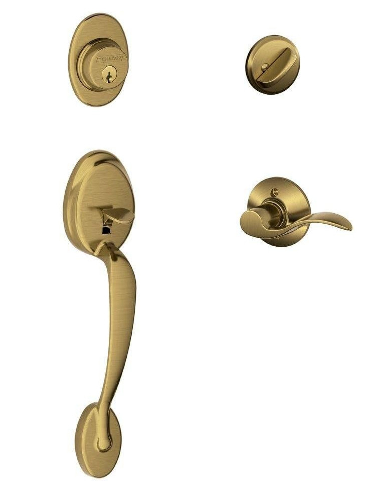 Schlage F60 PLY 609 ACC LH Plymouth Handle Set Antique Brass, Single Cylinder Schlage F60 PLY 609 ACC LH Plymouth Handle Set Antique Brass, Single Cylinder