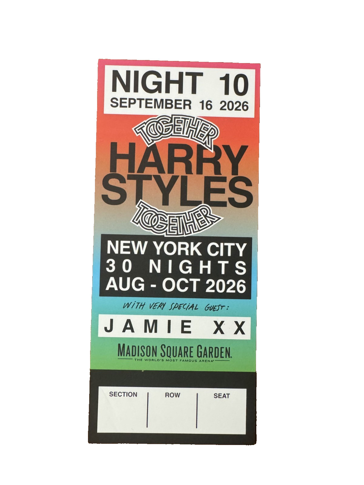 Harry Styles Together Together Tour Commemorative Ticket Night 10