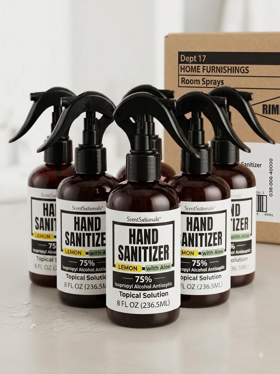 6 Pack ScentSationals Lemon Hand Sanitizer Spray 75% Isopropyl Alcohol 8 fl oz