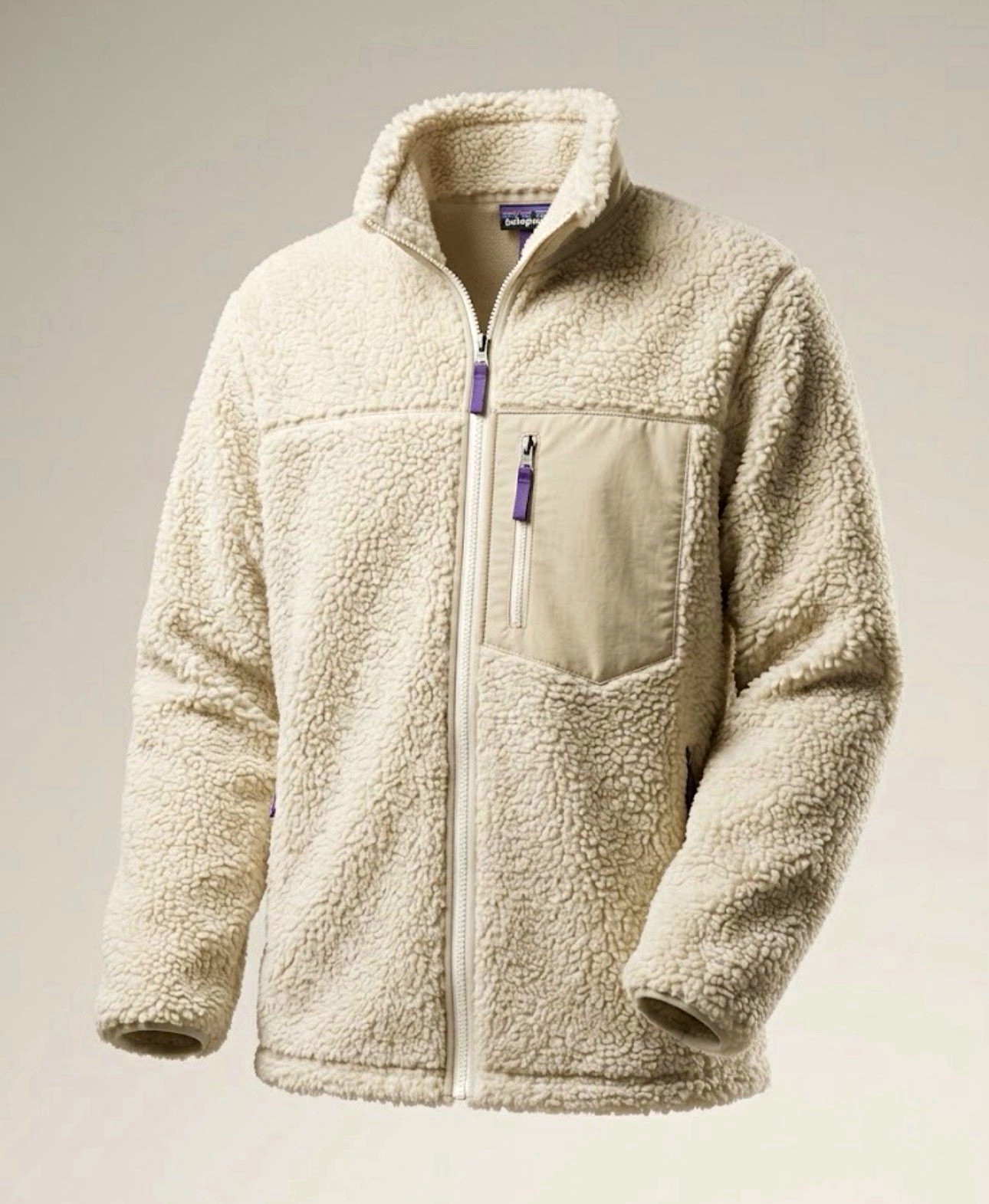 Patagonia Beige Fleece Full-Zip Jacket XL Stand-Up Collar Pockets Logo Patagonia Beige Fleece Full-Zip Jacket XL Stand-Up Collar Pockets Logo