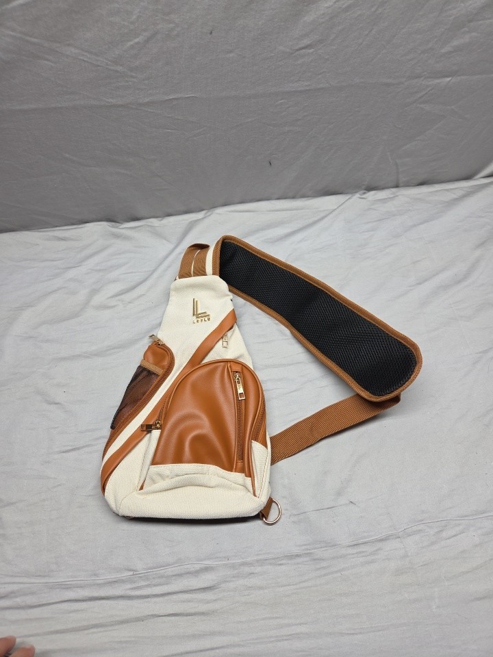 Loulo Tan/Brown Shoulder Sling Backpack Adj Padded Shoulder Strap Zipper Pockets