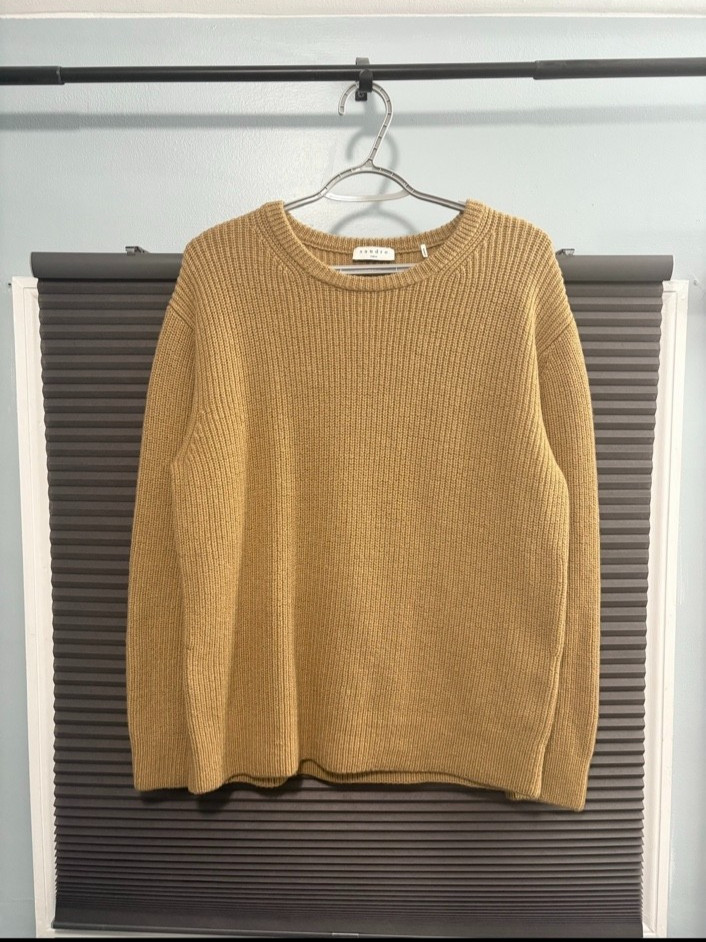 Sandro Paris Camel 100% Wool Ribbed Crewneck Sweater Size M