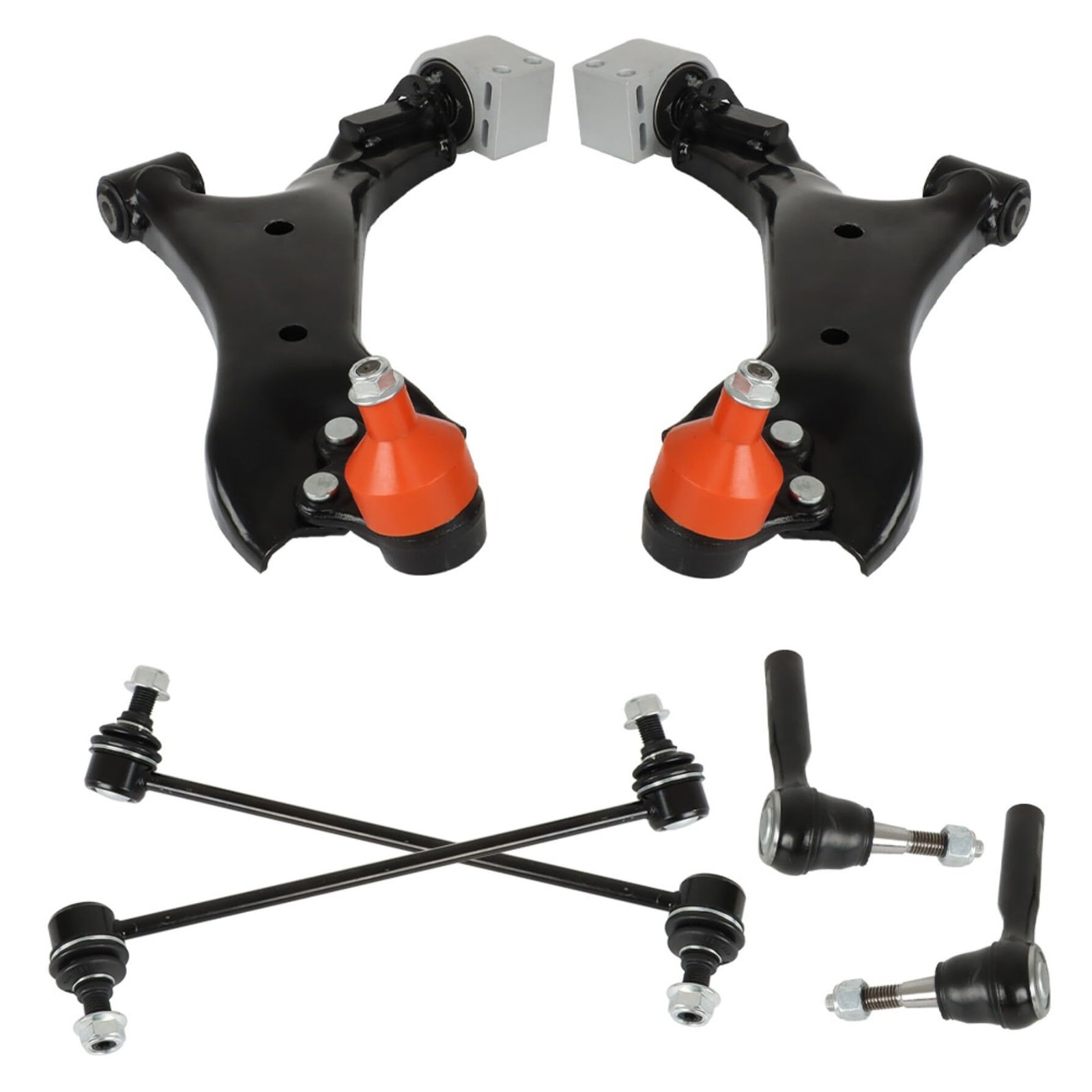 6Pc Lower Control Arms Ball Joint Sway Bar Link Tie Rods Kit