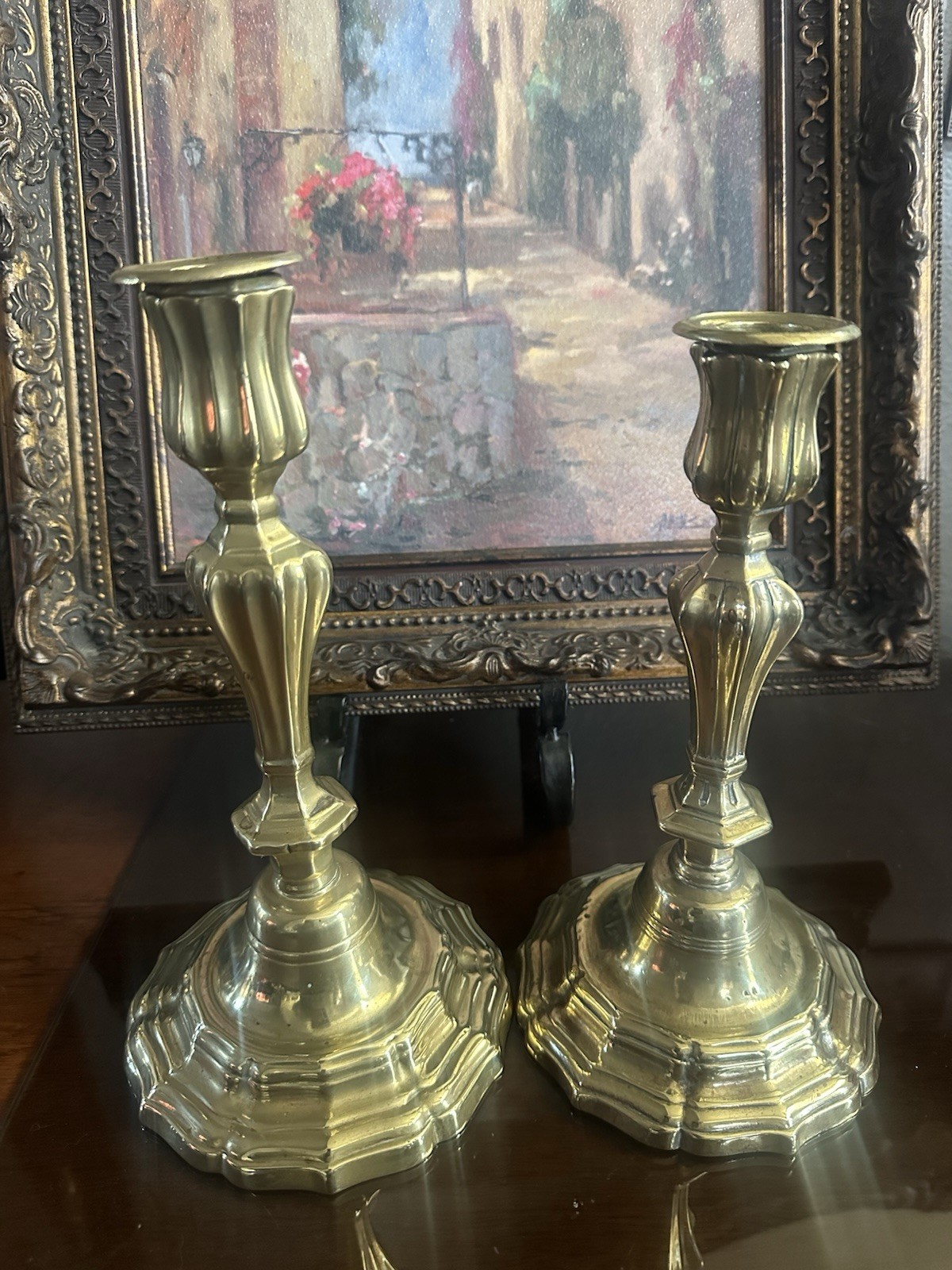 Antique French Pair Bronze Candlesticks Regence Period 18th Century Louis XIV