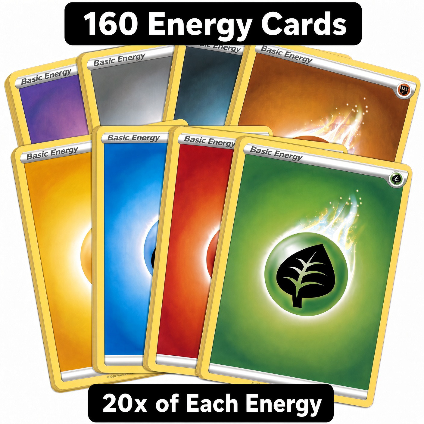 160 Pokemon Yellow Border  Basic Energy Bulk Lot  - 20 of Each Energy (Random)