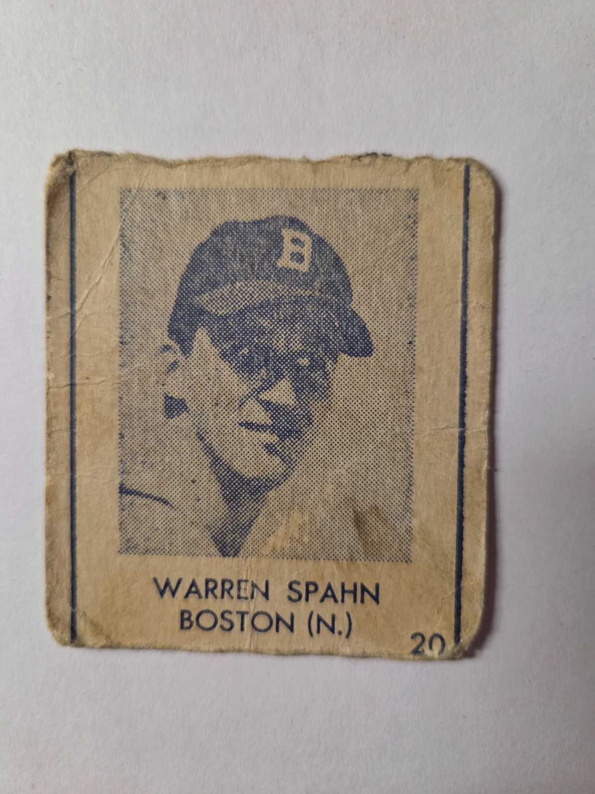 1948 R346 Blue Tint 20 Warren Spahn Boston (Milwaukee) Braves - Hall Of Fame