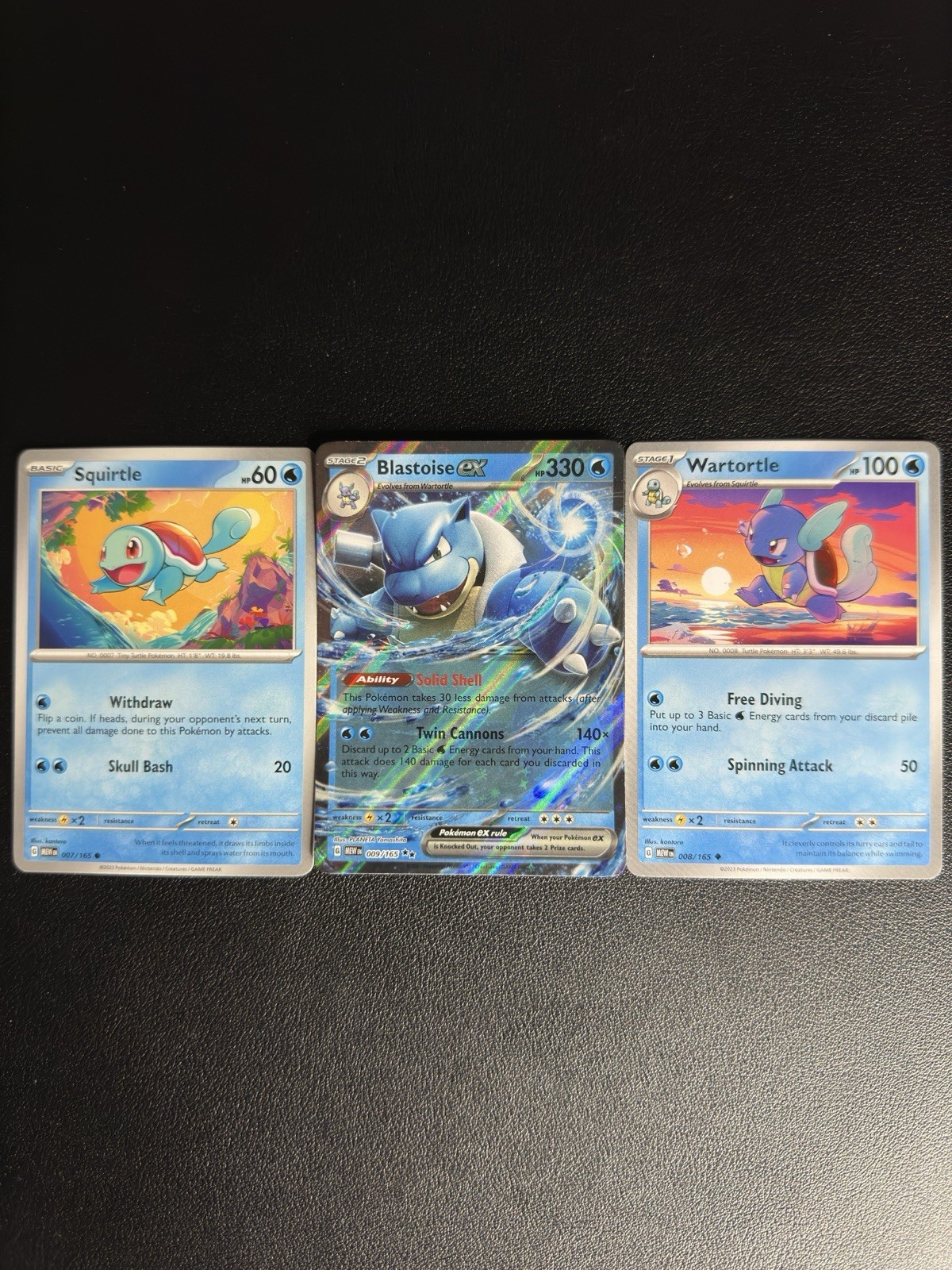 Pokemon 151 Squirtle Wartortle Blastoise ex 3 Card Evolution Set NM English Pokemon 151 Squirtle Wartortle Blastoise ex 3 Card Evolution Set NM English