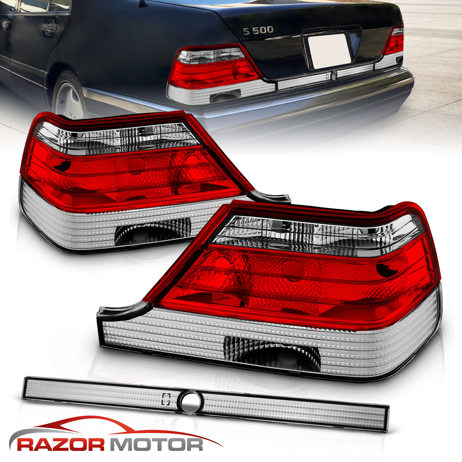 1995-1999 For Mercedes-Benz W140 S-Class Red Clear Tail Lights Pair