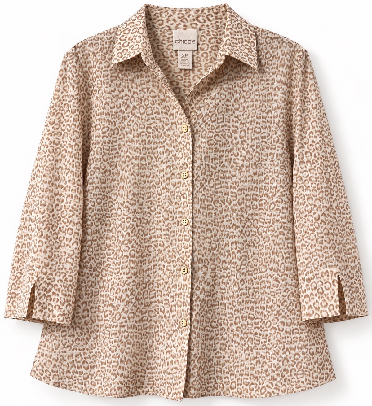 Chico\'s Women\'s Beige/Brown Leopard Print Collared Button-Front Shirt 2P