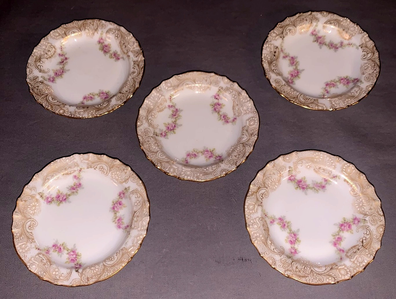 Great Set 5 Antique Butter Pats Theo Haviland Limoges A. French Co. Roses Great Set 5 Antique Butter Pats Theo Haviland Limoges A. French Co. Roses