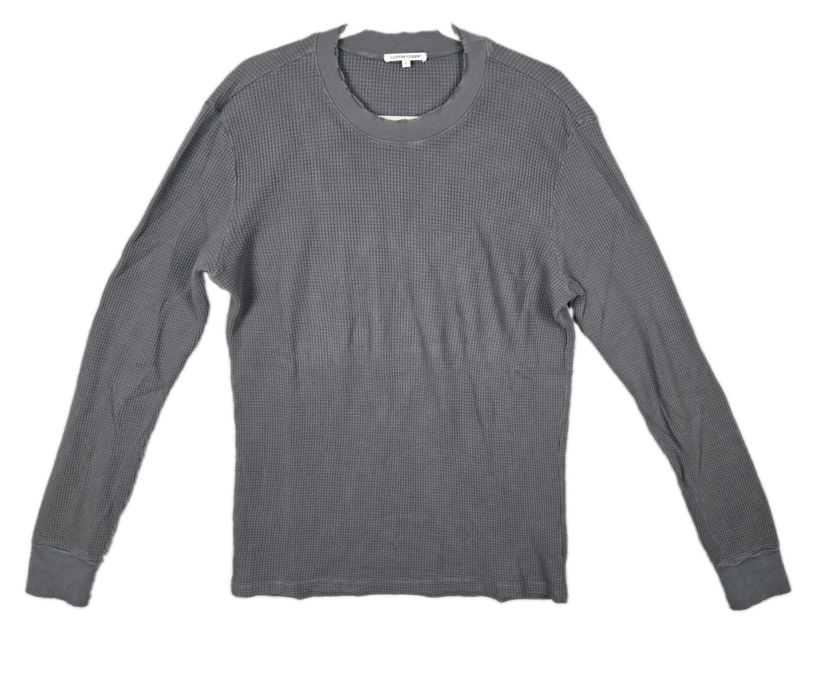 Cotton Citizen Distressed Waffle-Knit Long Sleeve T-Shirt Men\'s Size Large Gray