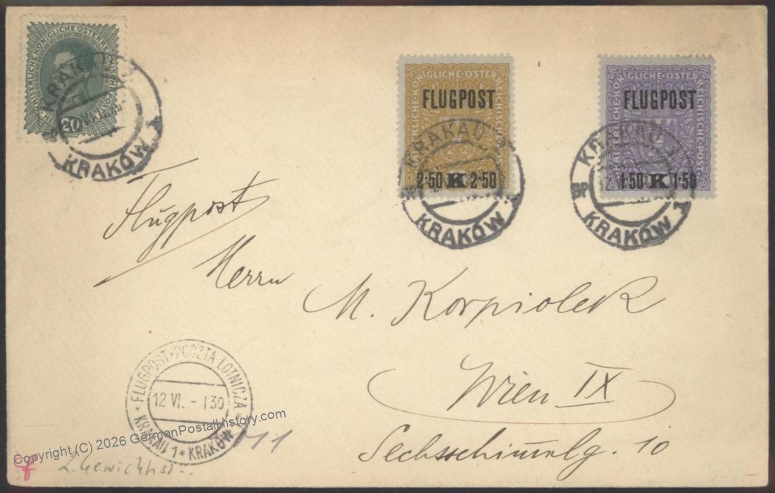 Austria 1918 KuK First Airmails Flugpost Cover Vienna Krakau Cracow Polan 114785