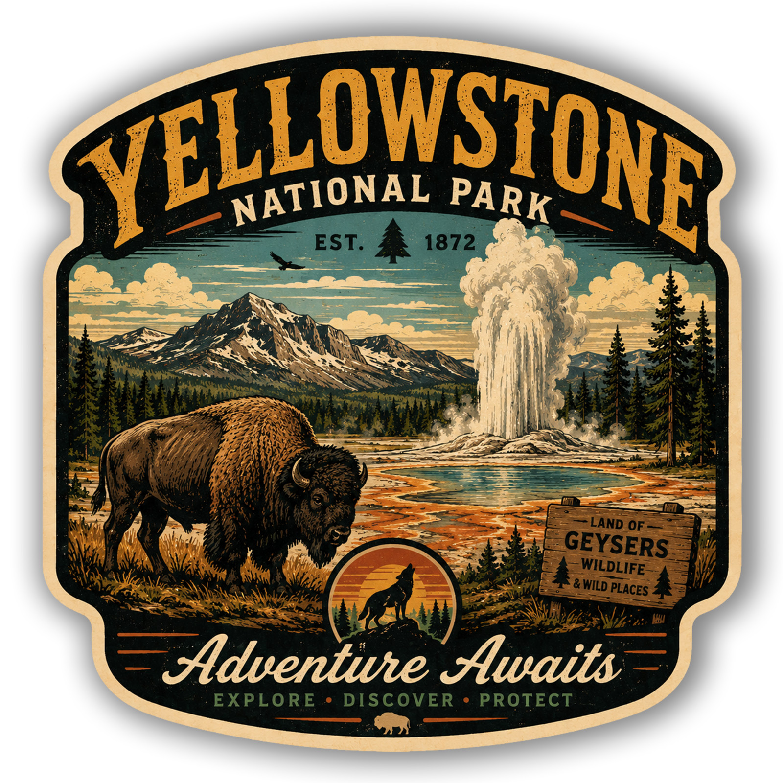 Yellowstone National Park Sticker 4 Inch Vinyl Heavyweight Decal High Resolution