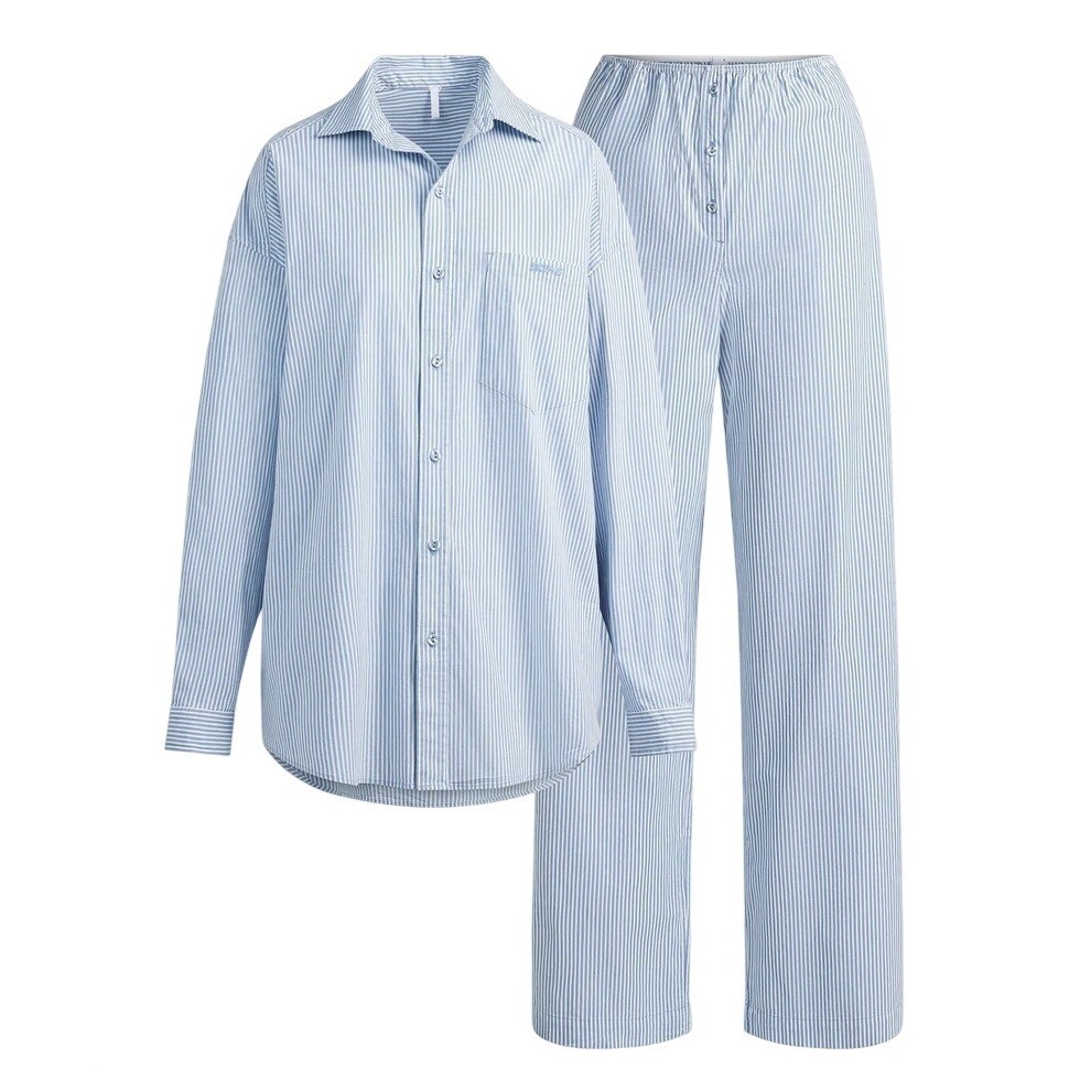 Skims Cotton Poplin Sleep Oversize Long Pants Cadet Stripe Blue White Medium Skims Cotton Poplin Sleep Oversize Long Pants Cadet Stripe Blue White Medium
