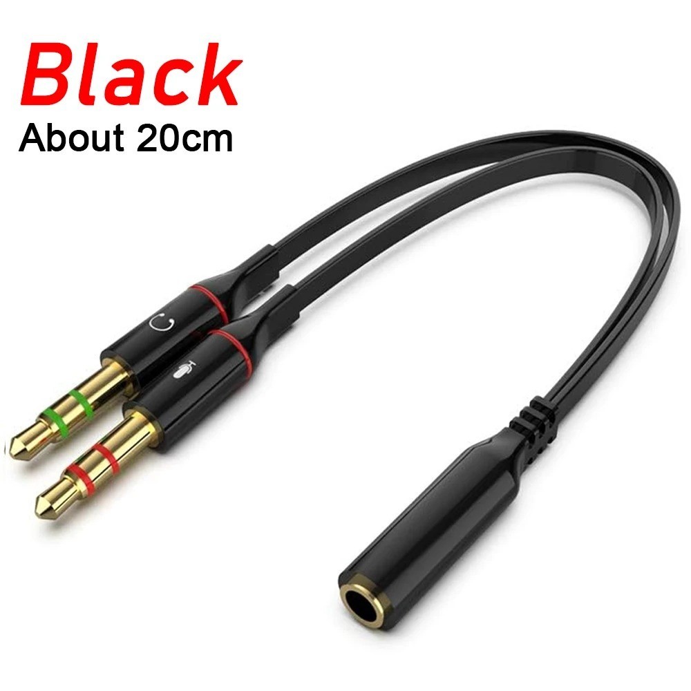 Headset Splitter 3.5mm Jack Dual Male Female Adapter Mic Audio Headphone Cable