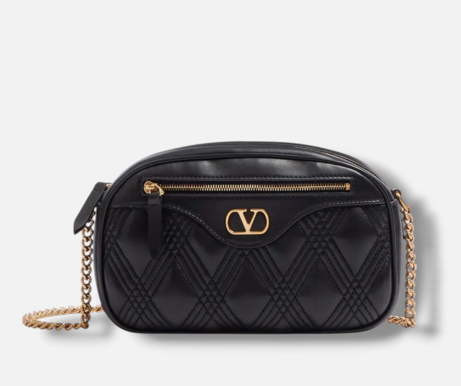 Valentino Garavani Women\'s Black Quiltie 67 Quilted Leather Camera Crossbody Bag